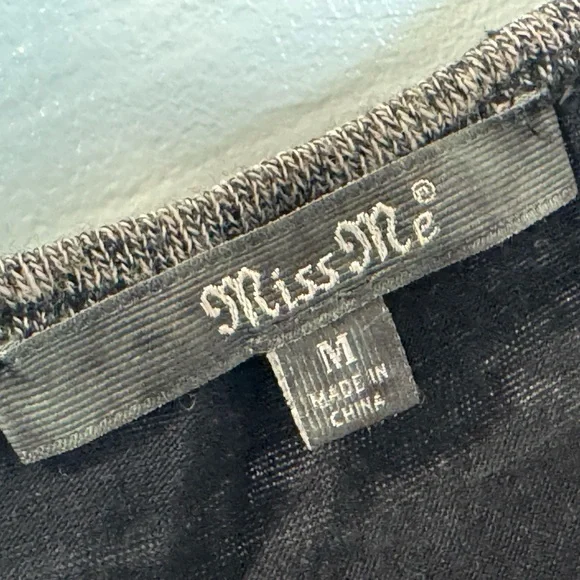 Miss Me Gray and Black Striped Rhinestone Lace Tank Top - Picture 2 of 7